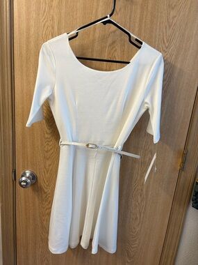 Ruby Rox Cream Fit-and-Flare Midi Dress with Slim Belt